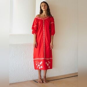 Juan D Dios Embroidered Cotton Buganvilias Maxi Dress Size XL